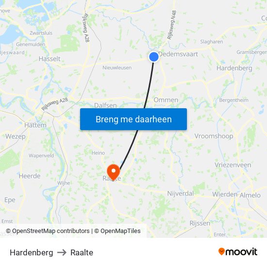 Hardenberg to Raalte map