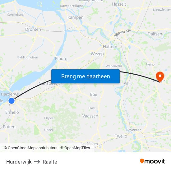 Harderwijk to Raalte map