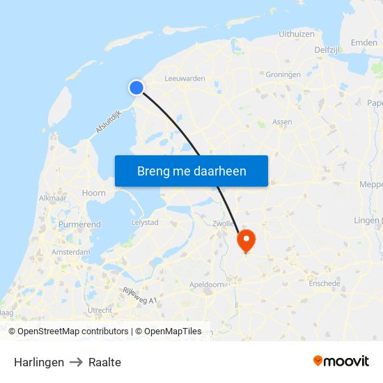 Harlingen to Raalte map