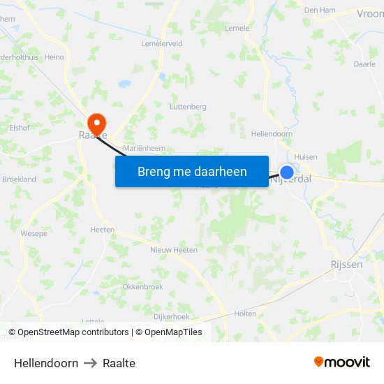 Hellendoorn to Raalte map