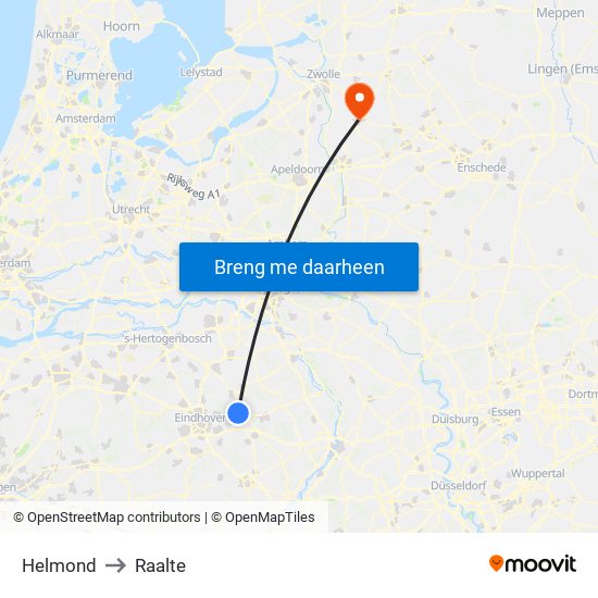 Helmond to Raalte map