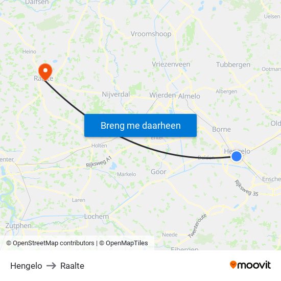 Hengelo to Raalte map