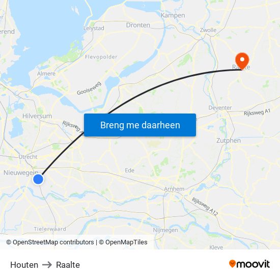 Houten to Raalte map