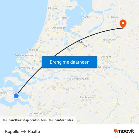 Kapelle to Raalte map