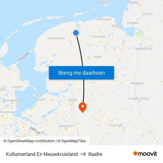 Kollumerland En Nieuwkruisland to Raalte map