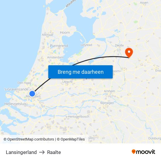 Lansingerland to Raalte map