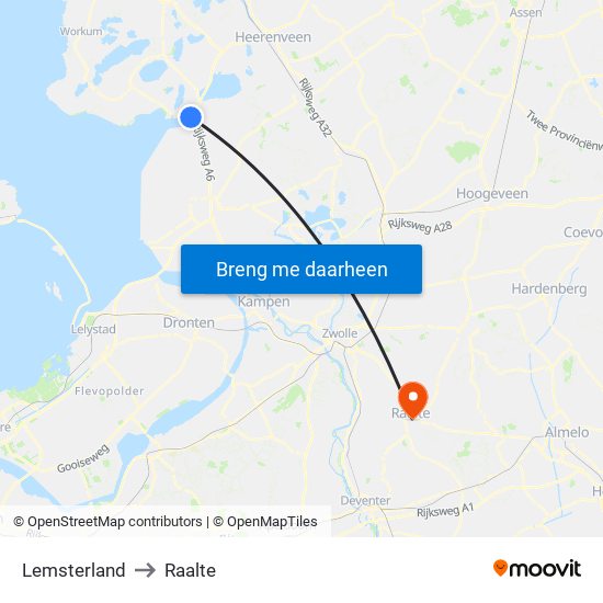 Lemsterland to Raalte map