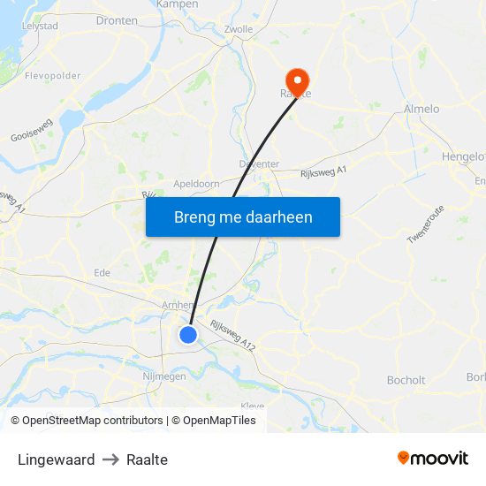 Lingewaard to Raalte map