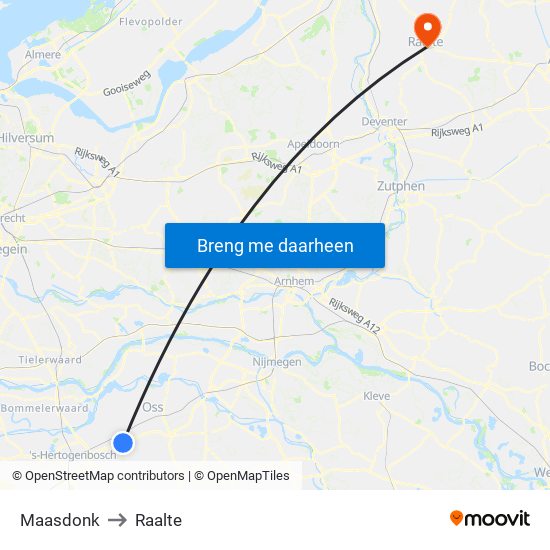 Maasdonk to Raalte map