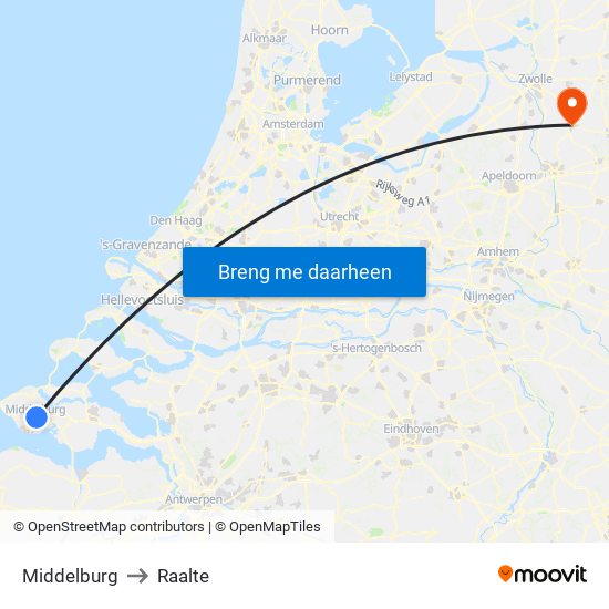 Middelburg to Raalte map