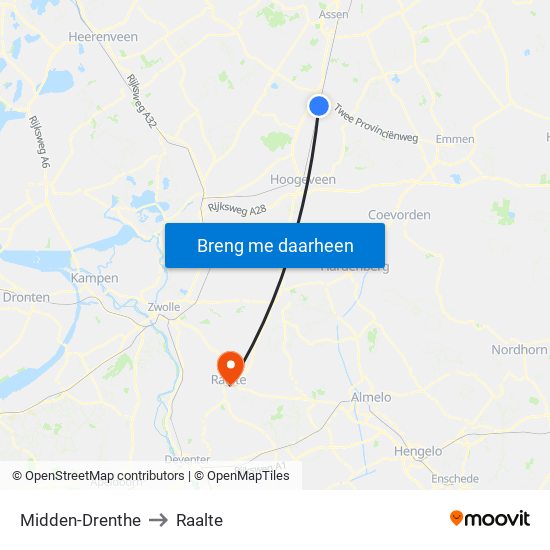 Midden-Drenthe to Raalte map