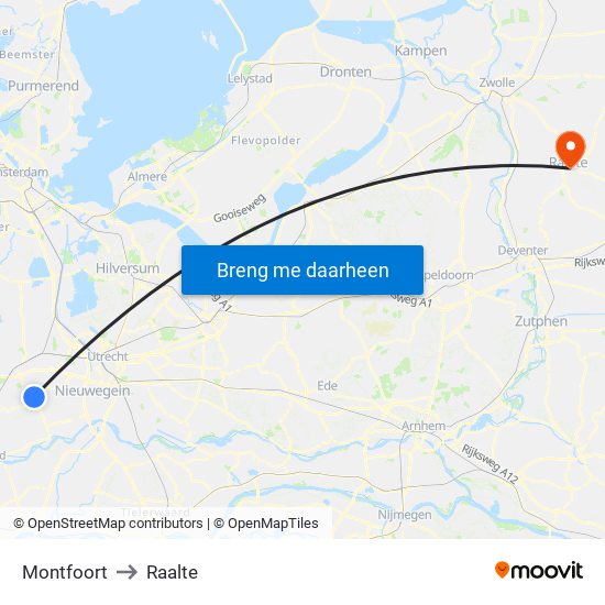 Montfoort to Raalte map