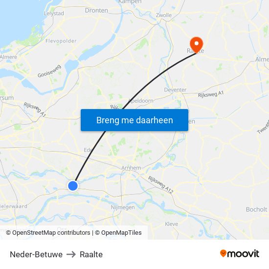 Neder-Betuwe to Raalte map