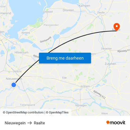 Nieuwegein to Raalte map