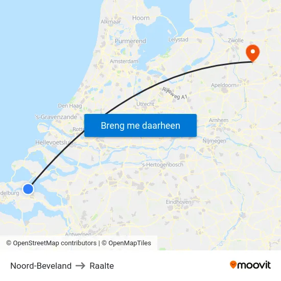 Noord-Beveland to Raalte map