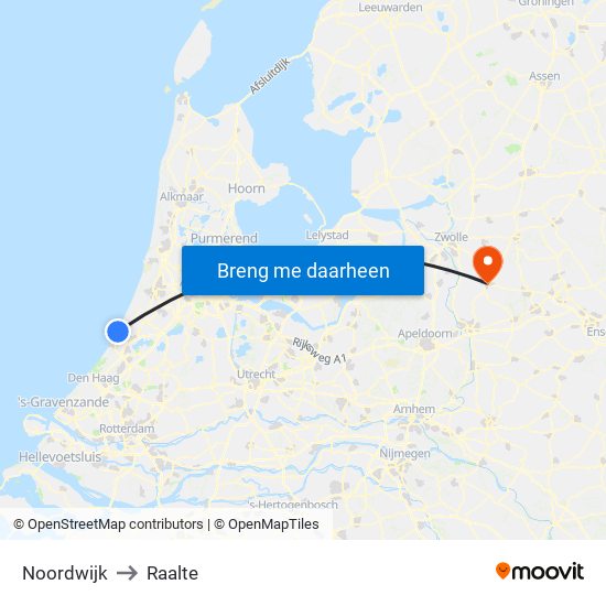 Noordwijk to Raalte map