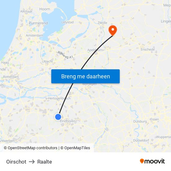 Oirschot to Raalte map