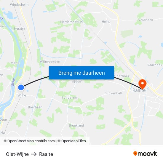 Olst-Wijhe to Raalte map