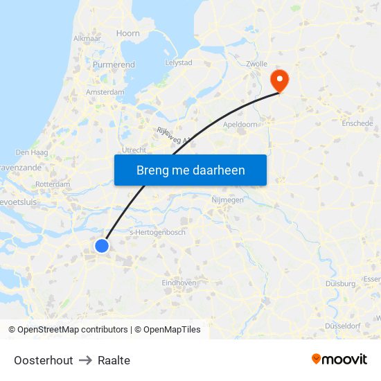 Oosterhout to Raalte map