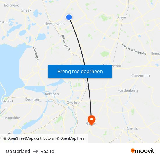 Opsterland to Raalte map