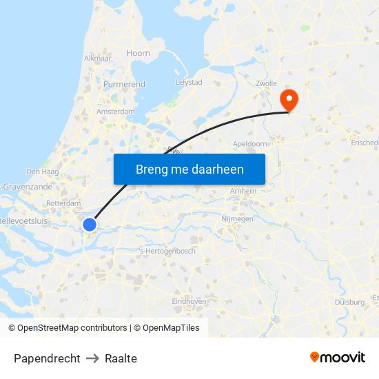 Papendrecht to Raalte map