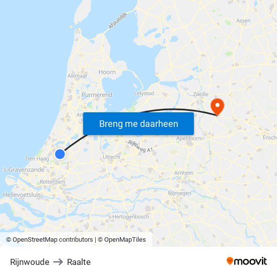 Rijnwoude to Raalte map