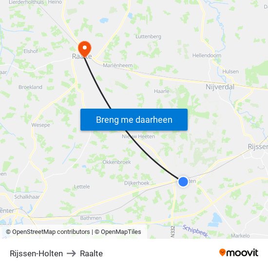 Rijssen-Holten to Raalte map