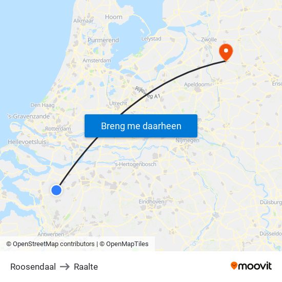 Roosendaal to Raalte map