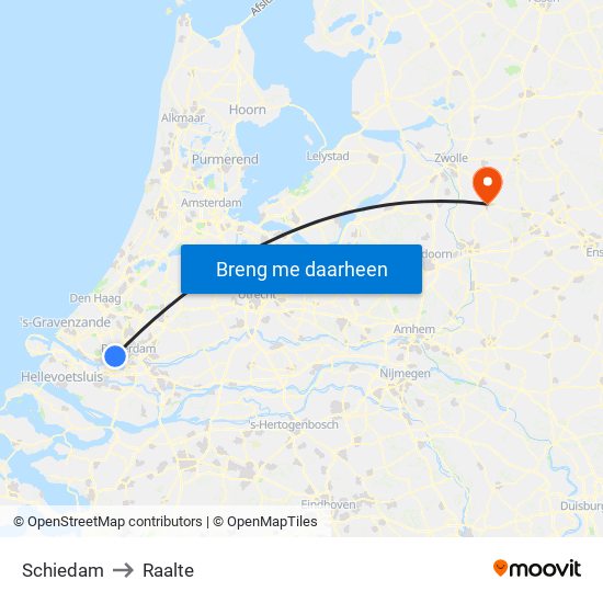 Schiedam to Raalte map