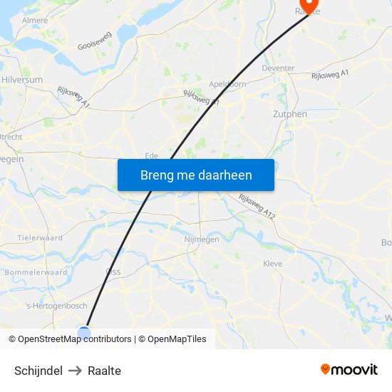 Schijndel to Raalte map