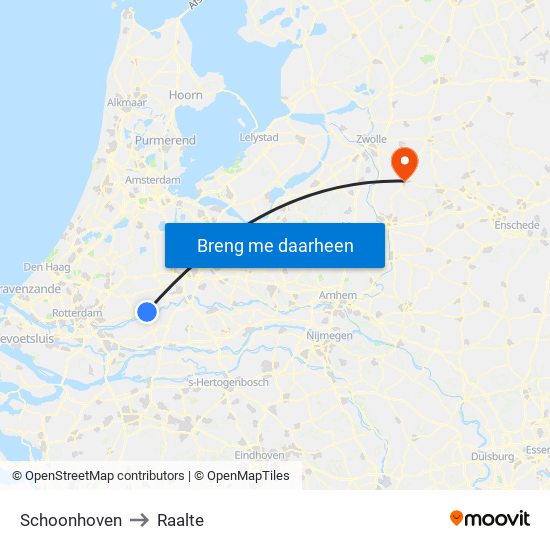 Schoonhoven to Raalte map