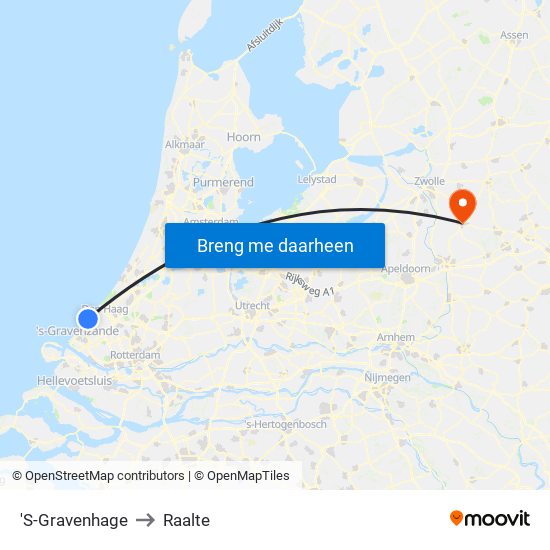 'S-Gravenhage to Raalte map