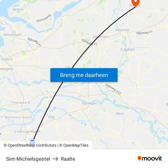 Sint-Michielsgestel to Raalte map