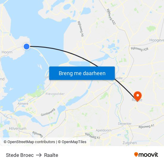 Stede Broec to Raalte map