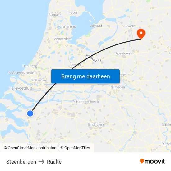 Steenbergen to Raalte map