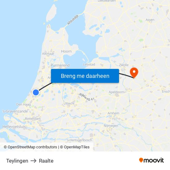 Teylingen to Raalte map