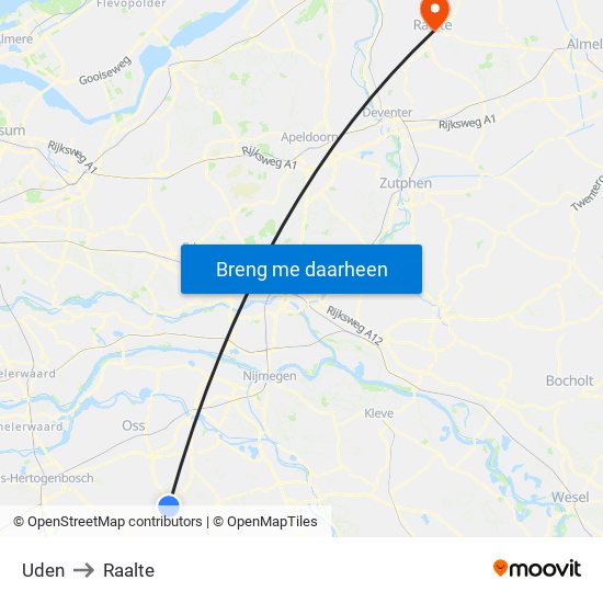 Uden to Raalte map