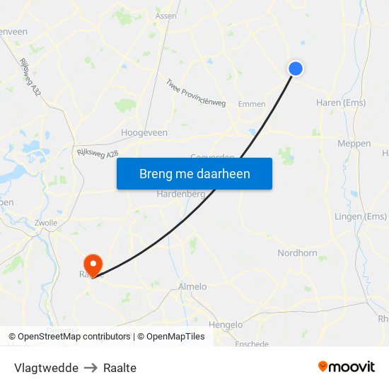 Vlagtwedde to Raalte map