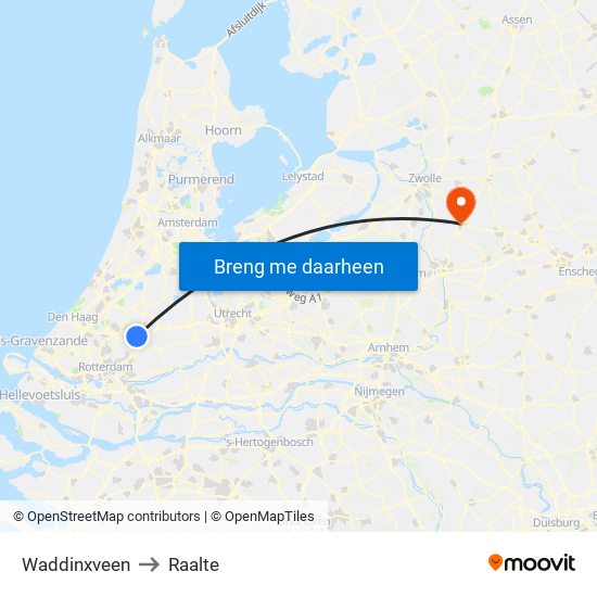 Waddinxveen to Raalte map