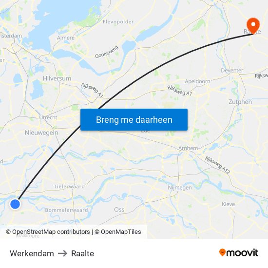 Werkendam to Raalte map