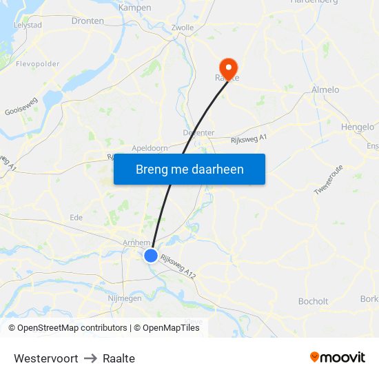 Westervoort to Raalte map