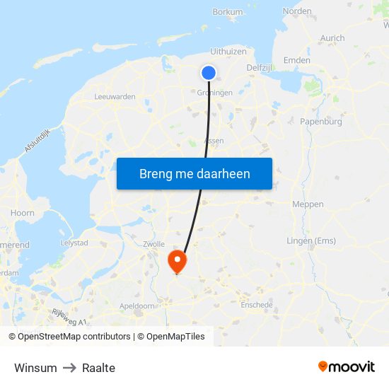 Winsum to Raalte map