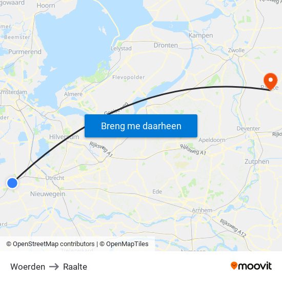 Woerden to Raalte map