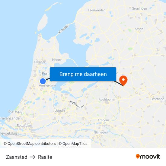 Zaanstad to Raalte map