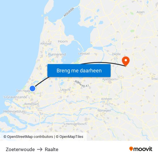 Zoeterwoude to Raalte map