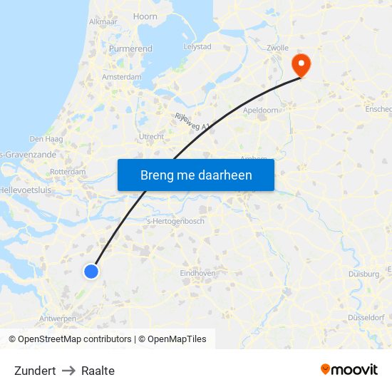 Zundert to Raalte map