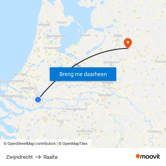 Zwijndrecht to Raalte map