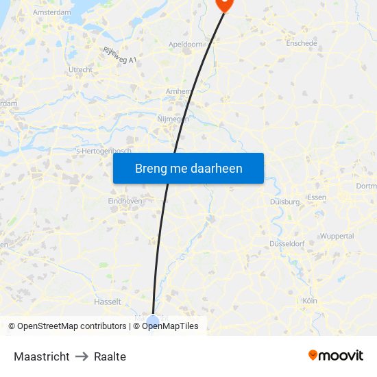 Maastricht to Raalte map