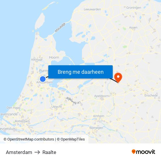 Amsterdam to Raalte map
