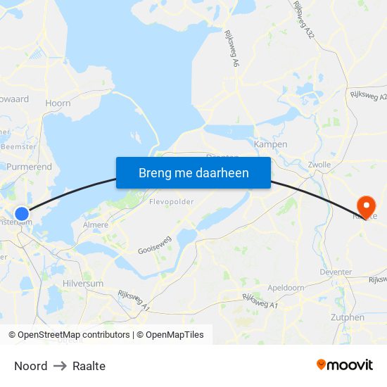 Noord to Raalte map